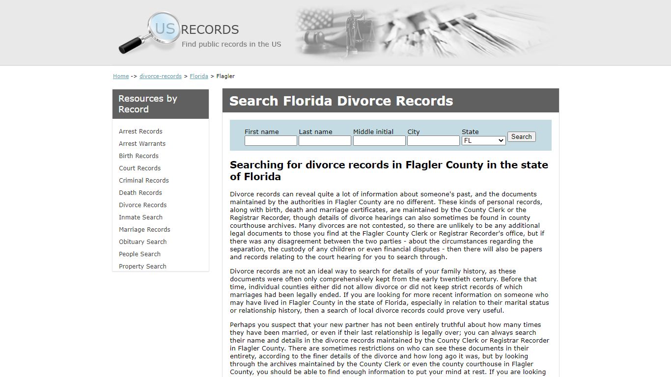 Search Divorce Records Flagler Florida | US Records